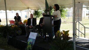 Poarch Band of Creek Indians Tribal Chair & CEO Stephanie Bryan speaks at unveiling of Community WIFI Project.